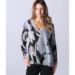 Wynne Layers Patterned Jacquard V-Neck Top Sweater Large